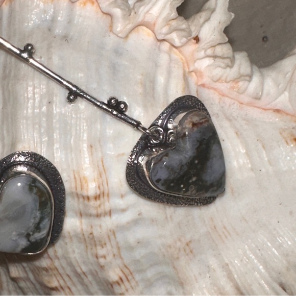 Modern Dendritic Opal Solar dangle multi-gem handmade statement Necklace - Picture 4 of 10